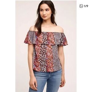 Maeve Anthropologie Vallita Purple Pink Floral Off Shoulder Top Large